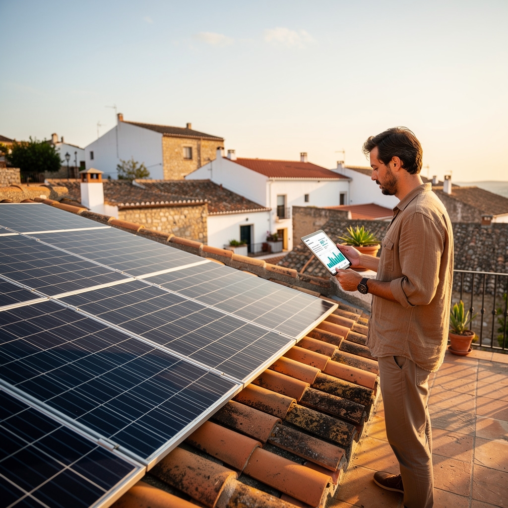 Paneles solares instalados en tejado de vivienda unifamiliar